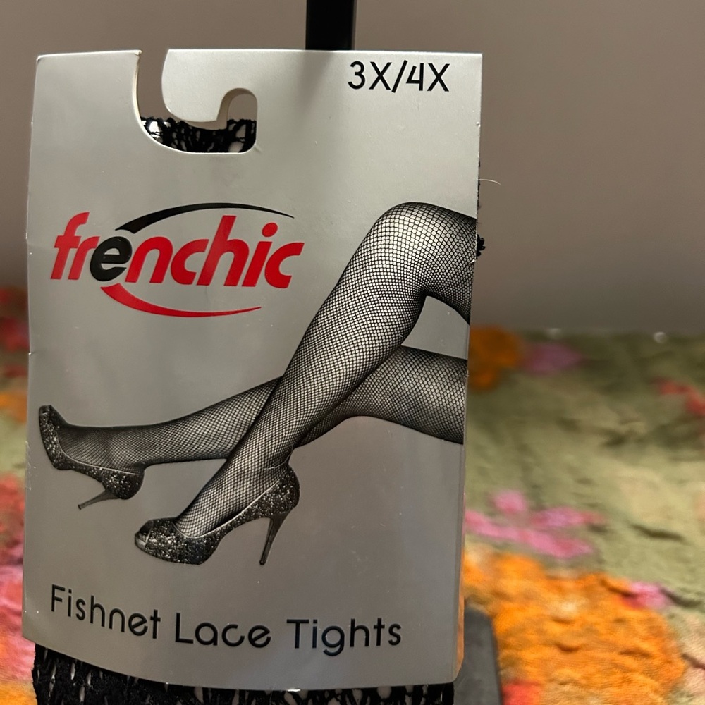 Frenchi Black Fishnet Lace Tights - Plus Size 3X/4X